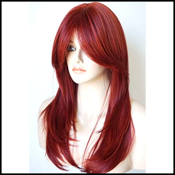 Layered Synthetic Wig with Bangs Heat Resistant Fiber Shoulder Length Style